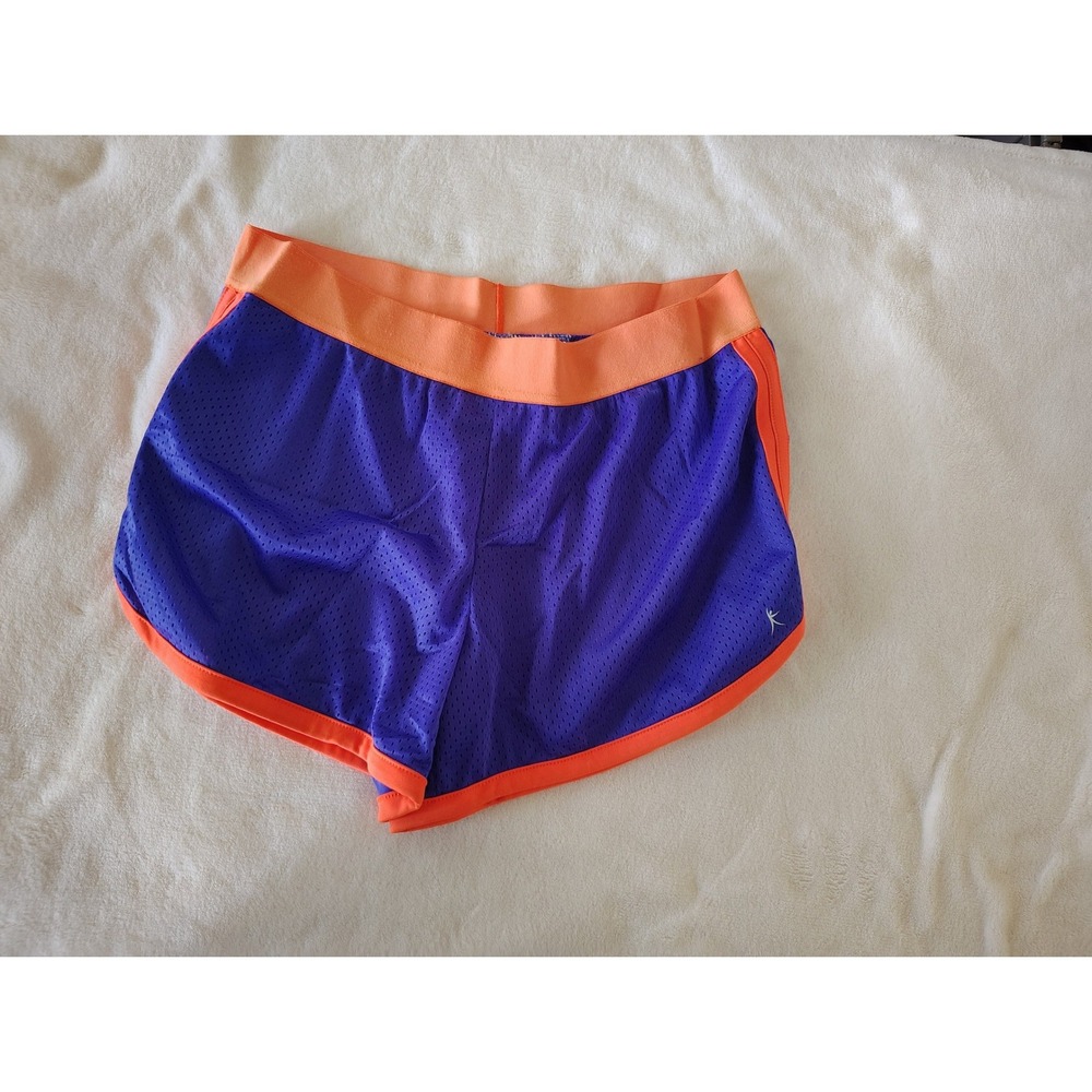 Danskin Now Womens Purple Mesh Athletic Running Shorts Orange Trim Large 12-14